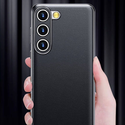 Premium Cowhide Phone Case for Samsung Galaxy with Metal Frame Wireless Charging Compatible