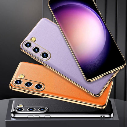 Premium Cowhide Phone Case for Samsung Galaxy with Metal Frame Wireless Charging Compatible