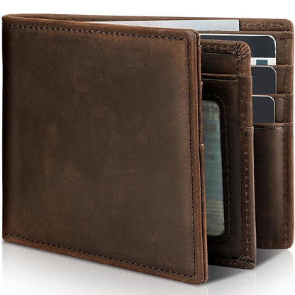 Mens Wallet with RFID Protection, RFID Blocking Wallet, Slim Bifold Leather Wallet with 13 Card Slots and ID Window