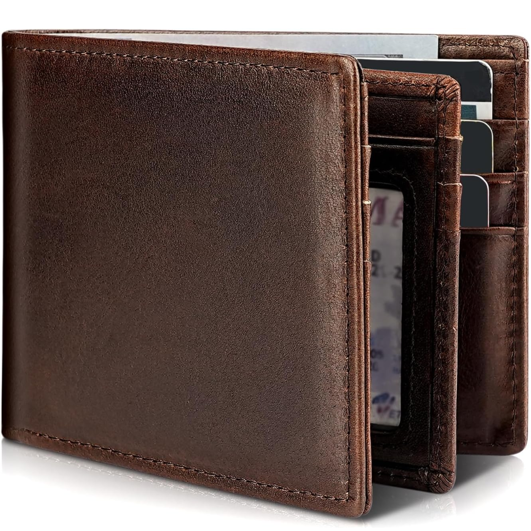 Genuine Leather Men's Wallet with RFID Protection | Slim Bifold Design for Secure Storage