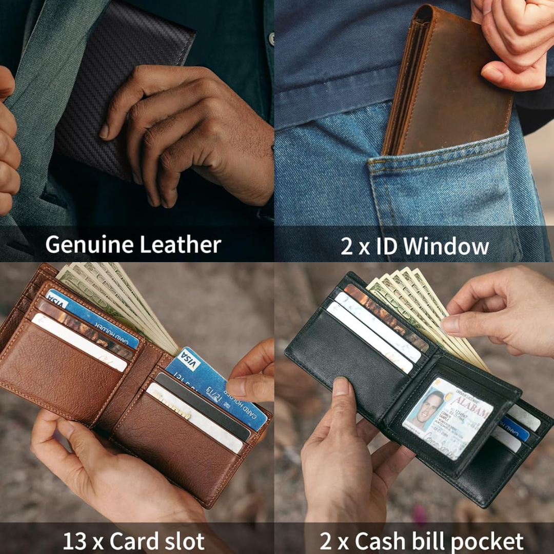 Genuine Leather Men's Wallet with RFID Protection | Slim Bifold Design for Secure Storage