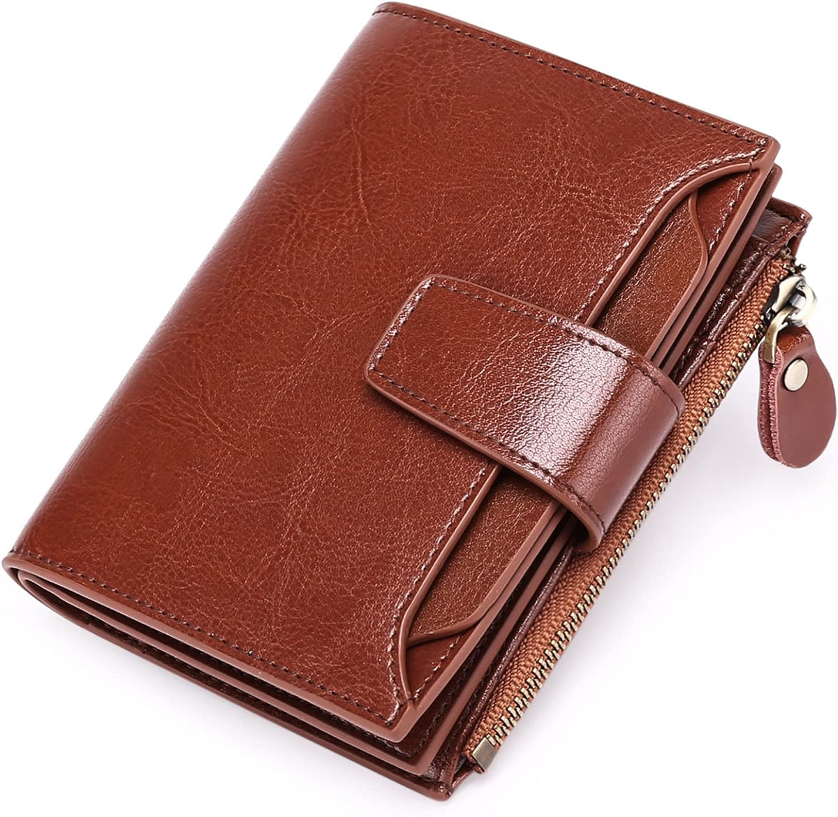 Mens Wallet, Womens Wallet with Zip Coin Pocket, Genuine Leather RFID Blocking Wallet with 14 Card Slots and ID Windows