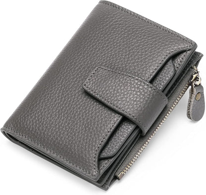 Mens Wallet, Womens Wallet with Zip Coin Pocket, Genuine Leather RFID Blocking Wallet with 14 Card Slots and ID Windows