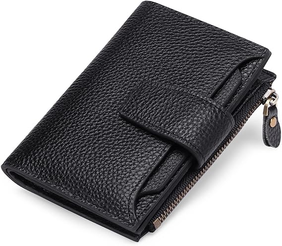 Mens Wallet, Womens Wallet with Zip Coin Pocket, Genuine Leather RFID Blocking Wallet with 14 Card Slots and ID Windows
