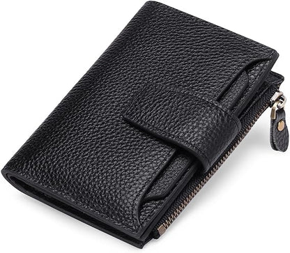 Mens Wallet, Womens Wallet with Zip Coin Pocket, Genuine Leather RFID Blocking Wallet with 14 Card Slots and ID Windows