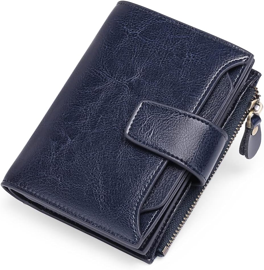Mens Wallet, Womens Wallet with Zip Coin Pocket, Genuine Leather RFID Blocking Wallet with 14 Card Slots and ID Windows