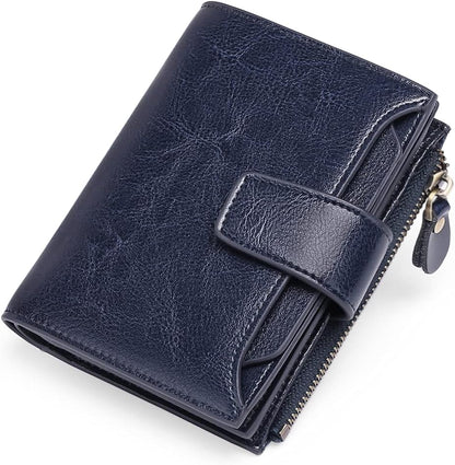 Mens Wallet, Womens Wallet with Zip Coin Pocket, Genuine Leather RFID Blocking Wallet with 14 Card Slots and ID Windows