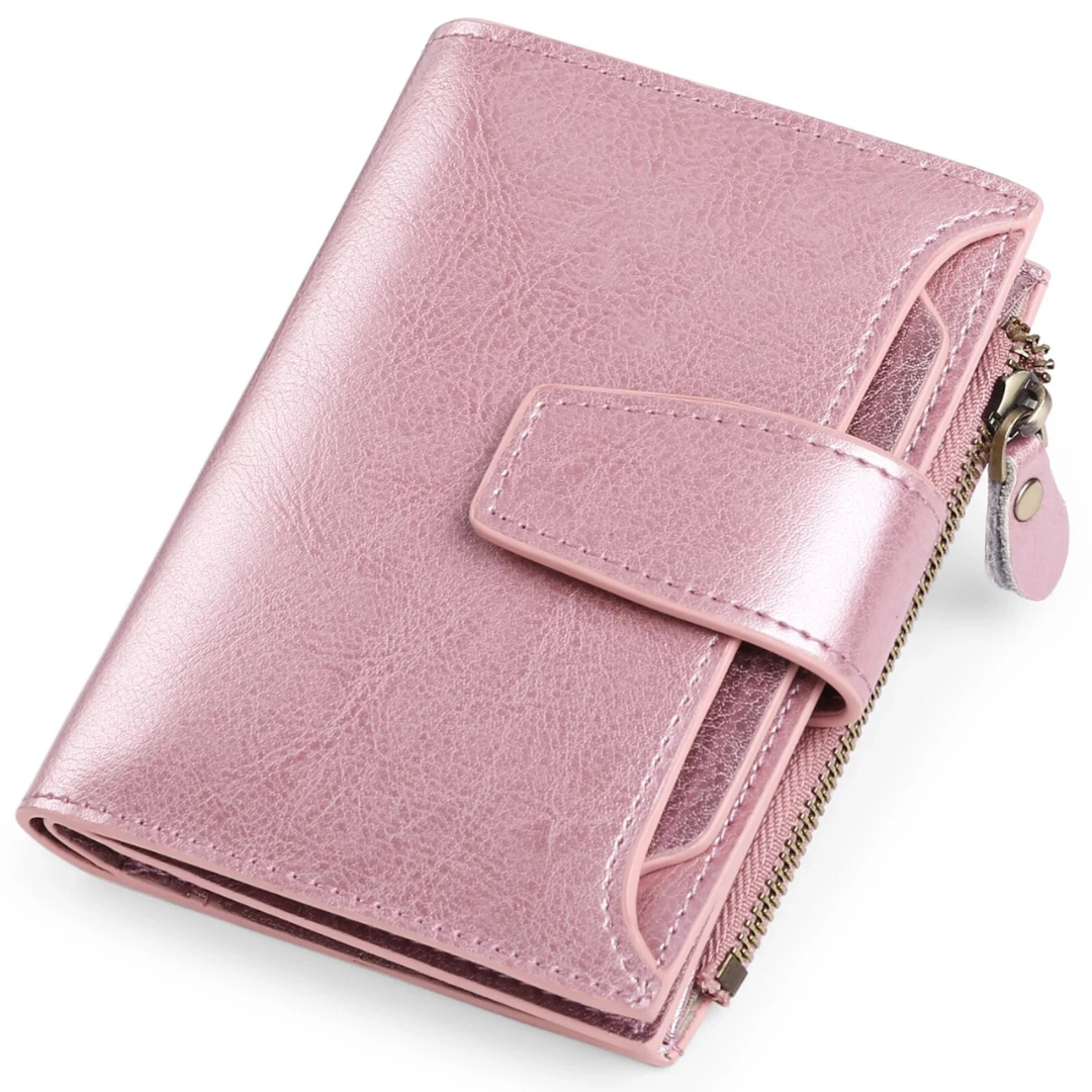 Mens Wallet, Womens Wallet with Zip Coin Pocket, Genuine Leather RFID Blocking Wallet with 14 Card Slots and ID Windows