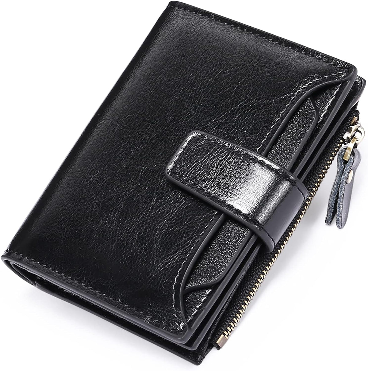 Mens Wallet, Womens Wallet with Zip Coin Pocket, Genuine Leather RFID Blocking Wallet with 14 Card Slots and ID Windows