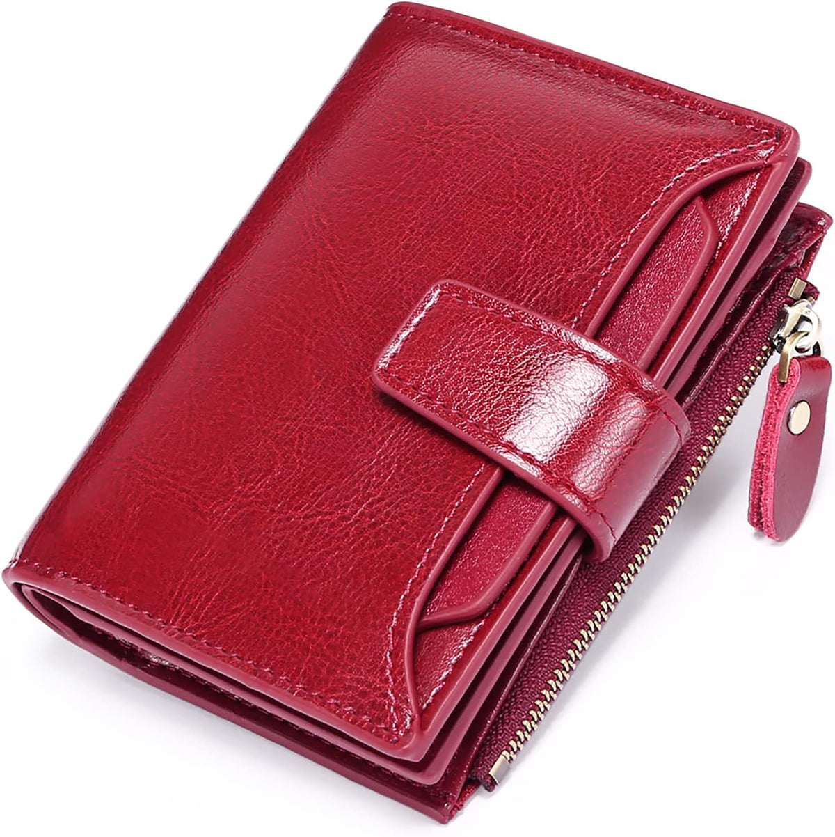 Mens Wallet, Womens Wallet with Zip Coin Pocket, Genuine Leather RFID Blocking Wallet with 14 Card Slots and ID Windows