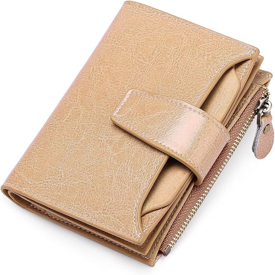 Mens Wallet, Womens Wallet with Zip Coin Pocket, Genuine Leather RFID Blocking Wallet with 14 Card Slots and ID Windows