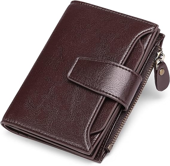 Mens Wallet, Womens Wallet with Zip Coin Pocket, Genuine Leather RFID Blocking Wallet with 14 Card Slots and ID Windows