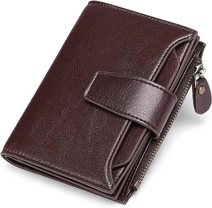 Mens Wallet, Womens Wallet with Zip Coin Pocket, Genuine Leather RFID Blocking Wallet with 14 Card Slots and ID Windows