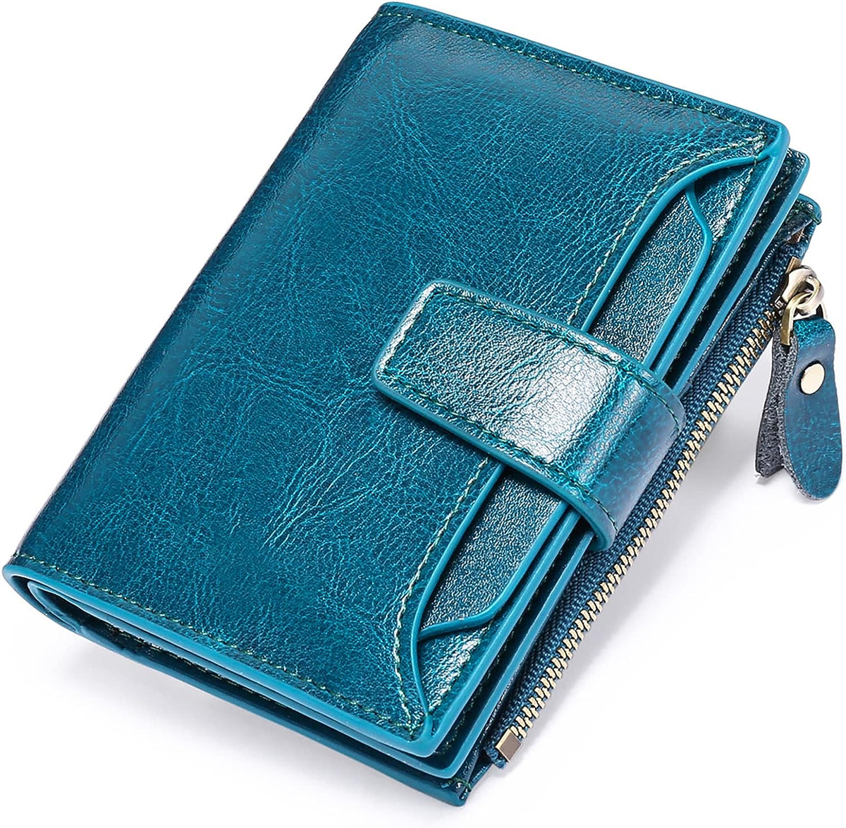 Mens Wallet, Womens Wallet with Zip Coin Pocket, Genuine Leather RFID Blocking Wallet with 14 Card Slots and ID Windows