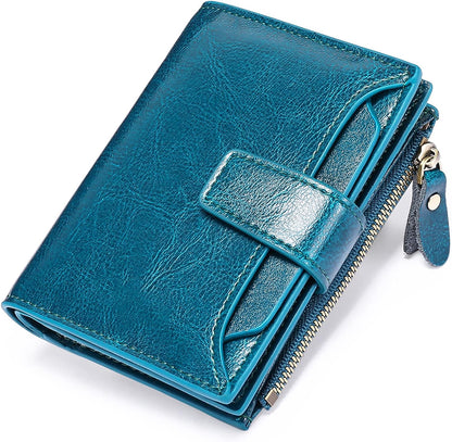 Mens Wallet, Womens Wallet with Zip Coin Pocket, Genuine Leather RFID Blocking Wallet with 14 Card Slots and ID Windows