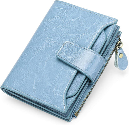 Mens Wallet, Womens Wallet with Zip Coin Pocket, Genuine Leather RFID Blocking Wallet with 14 Card Slots and ID Windows