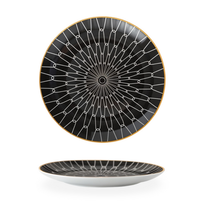 Dinner Plate Set 10 Inch Monochrome Pattern Gold Edge Fine China Dishware for Kitchen Table Modern Black White Serving Plates Dining Room De