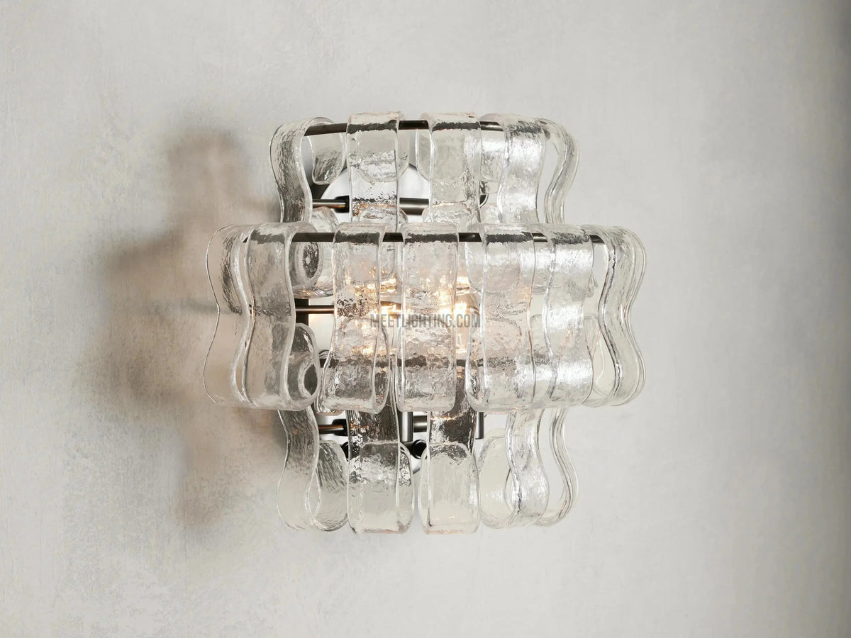 Textured Glass Wall Sconce Light Fixture with Curved Shade for Living Room Bedroom Dining Room | Hardwired 2-Bulb Accent Lighting