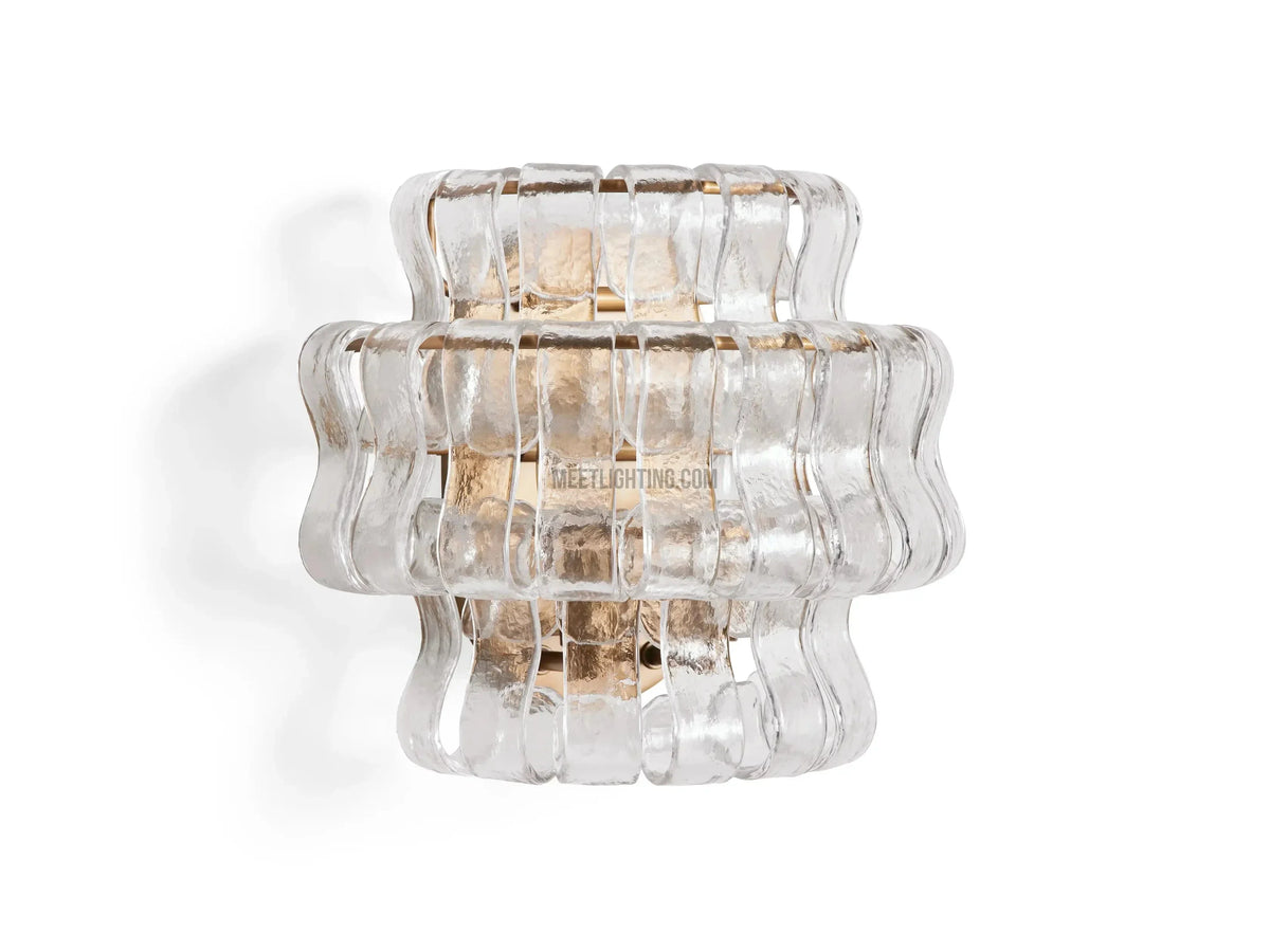 Textured Glass Wall Sconce Light Fixture with Curved Shade for Living Room Bedroom Dining Room | Hardwired 2-Bulb Accent Lighting