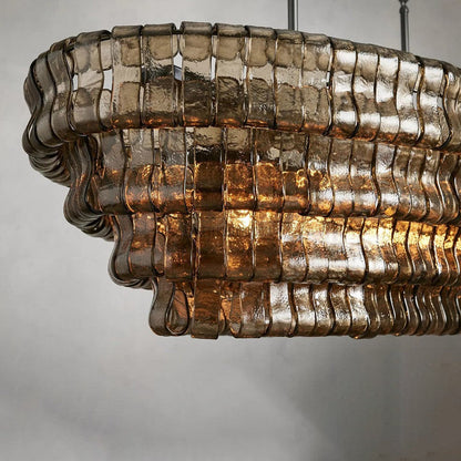 Oval Statement Chandelier Steel Frame Curved Glass Panels Adjustable Drop 5 or 12 Bulbs Dining Room Foyer