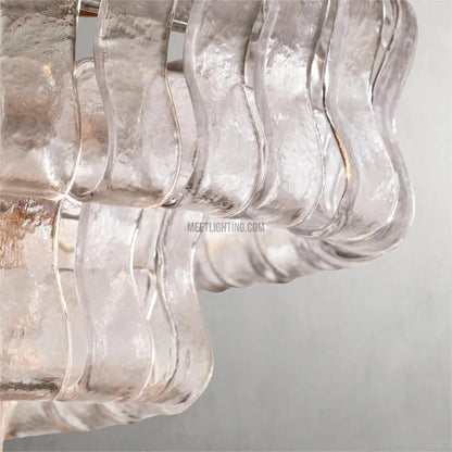 Oval Statement Chandelier Steel Frame Curved Glass Panels Adjustable Drop 5 or 12 Bulbs Dining Room Foyer