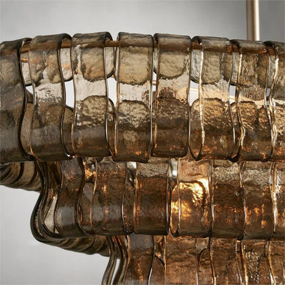 Oval Statement Chandelier Steel Frame Curved Glass Panels Adjustable Drop 5 or 12 Bulbs Dining Room Foyer