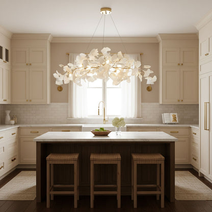 Handcrafted Porcelain Leaf Ceiling Fixture with Flexible Branches Gold White 70 in Statement Overhead Lighting for Dining Room Entryway Livi