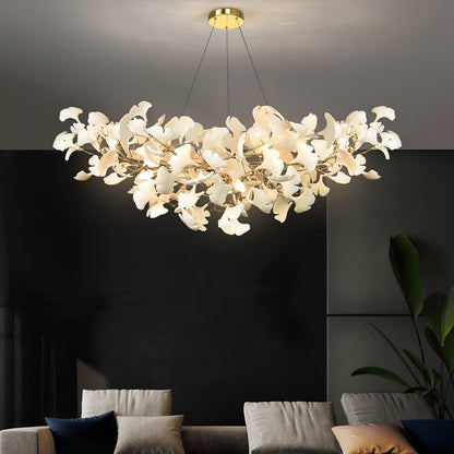 Ceramic Leaf Chandelier with Adjustable Height LED – Modern Organic Hanging Light for Dining Room, Kitchen Island & Living Room