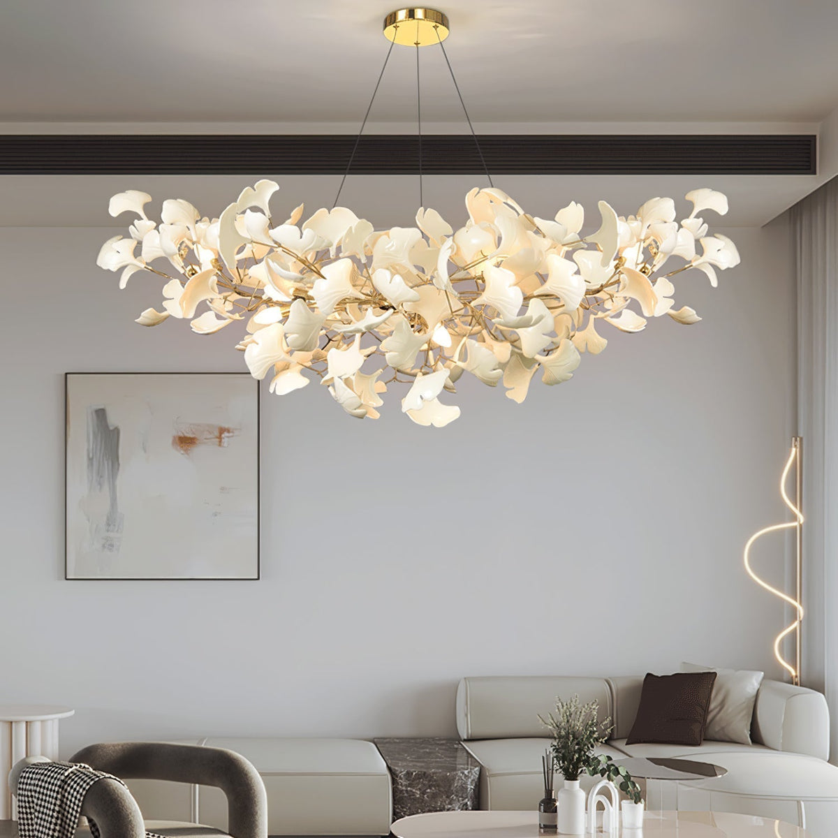 Ceramic Leaf Chandelier with Adjustable Height LED – Modern Organic Hanging Light for Dining Room, Kitchen Island & Living Room