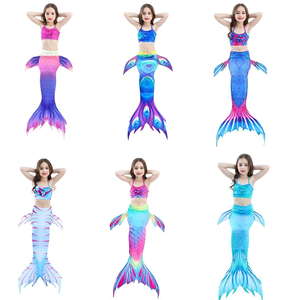 Girls Swimsuits Mermaid Tail 3 Piece Set, Swimwear for Girls with Top Shorts and Mermaid Swim Tail, Mermaid Outfit for Pool and Beach