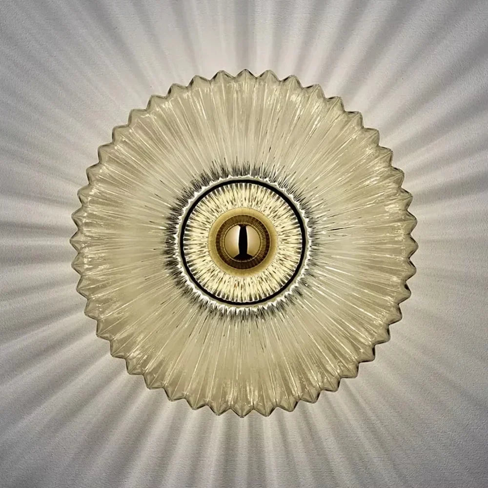 Textured Glass Wall Sconce Amber Finish Shell Design Bedroom Hallway Lighting Indoor Mounted Accent Fixture Vintage Modern Decorative Light