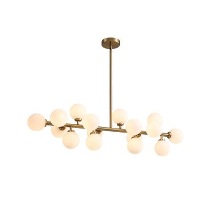 16-Light Linear Island Chandelier with Frosted Glass Globes Gold Finish for Dining Room Kitchen