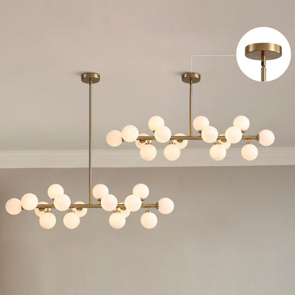 16-Light Linear Island Chandelier with Frosted Glass Globes Gold Finish for Dining Room Kitchen