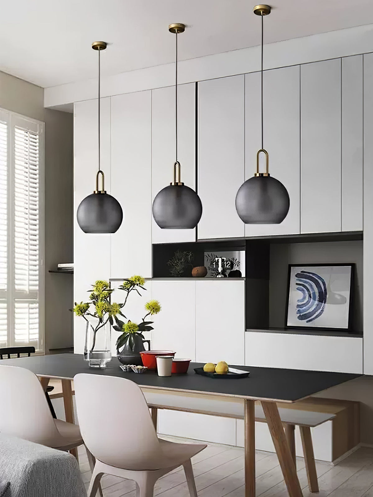 Glass Globe Hanging Light Fixture with Adjustable Cord for Dining Room Kitchen Island Bedroom Modern Minimalist Ceiling Pendant Lamp