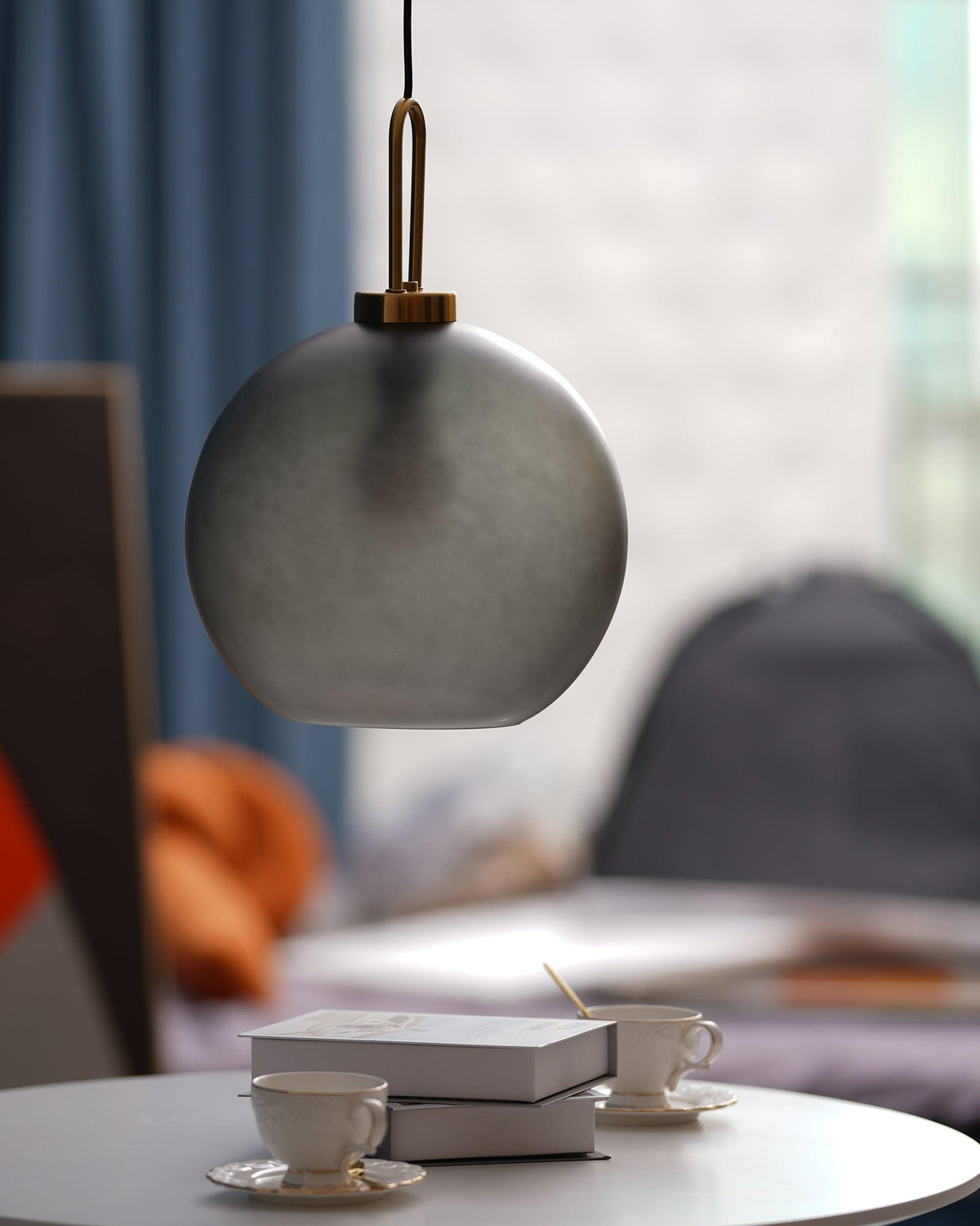 Glass Globe Hanging Light Fixture with Adjustable Cord for Dining Room Kitchen Island Bedroom Modern Minimalist Ceiling Pendant Lamp
