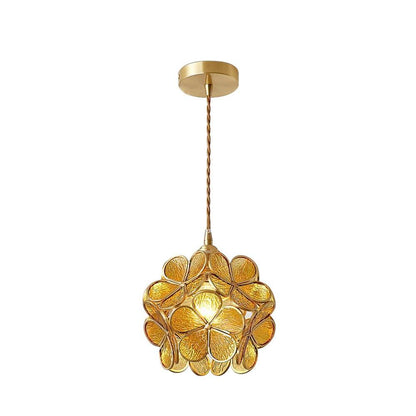 Glass Shade Hanging Fixture 8-Inch Brass Finish Ceiling Light for Kitchen Dining Room Entryway Hardwired with Adjustable Cable