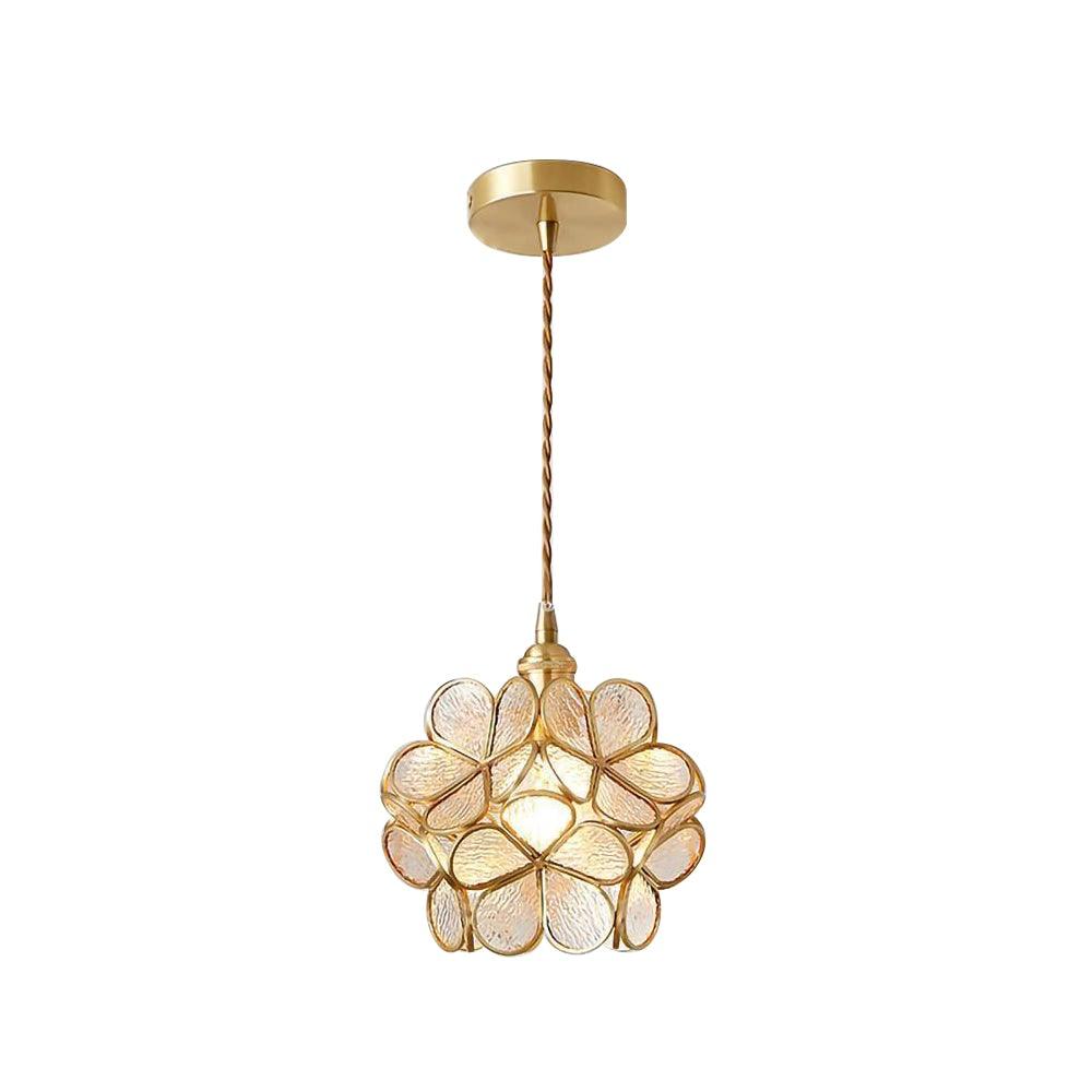 Glass Shade Hanging Fixture 8-Inch Brass Finish Ceiling Light for Kitchen Dining Room Entryway Hardwired with Adjustable Cable