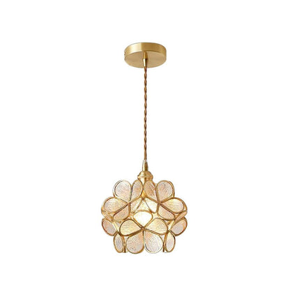 Glass Shade Hanging Fixture 8-Inch Brass Finish Ceiling Light for Kitchen Dining Room Entryway Hardwired with Adjustable Cable