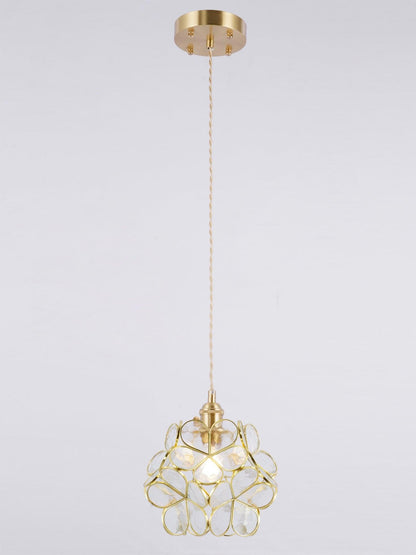 Glass Shade Hanging Fixture 8-Inch Brass Finish Ceiling Light for Kitchen Dining Room Entryway Hardwired with Adjustable Cable