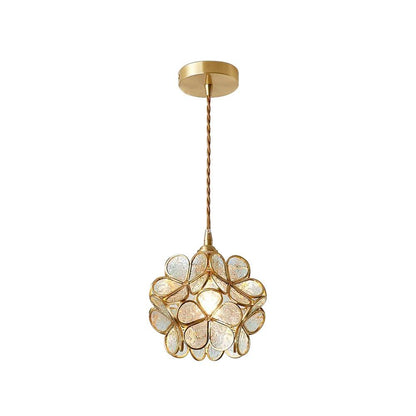 Glass Shade Hanging Fixture 8-Inch Brass Finish Ceiling Light for Kitchen Dining Room Entryway Hardwired with Adjustable Cable