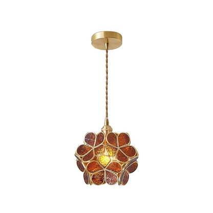 Glass Shade Hanging Fixture 8-Inch Brass Finish Ceiling Light for Kitchen Dining Room Entryway Hardwired with Adjustable Cable