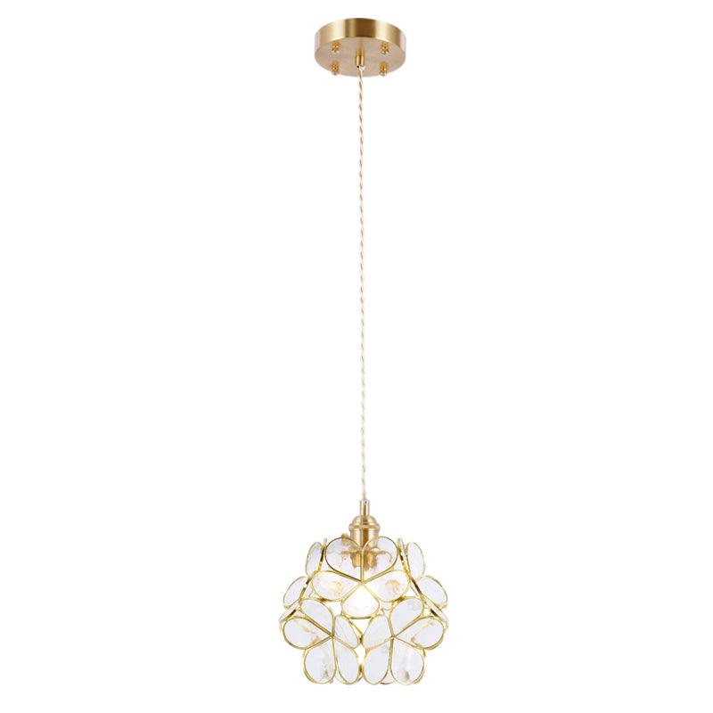 Glass Shade Hanging Fixture 8-Inch Brass Finish Ceiling Light for Kitchen Dining Room Entryway Hardwired with Adjustable Cable