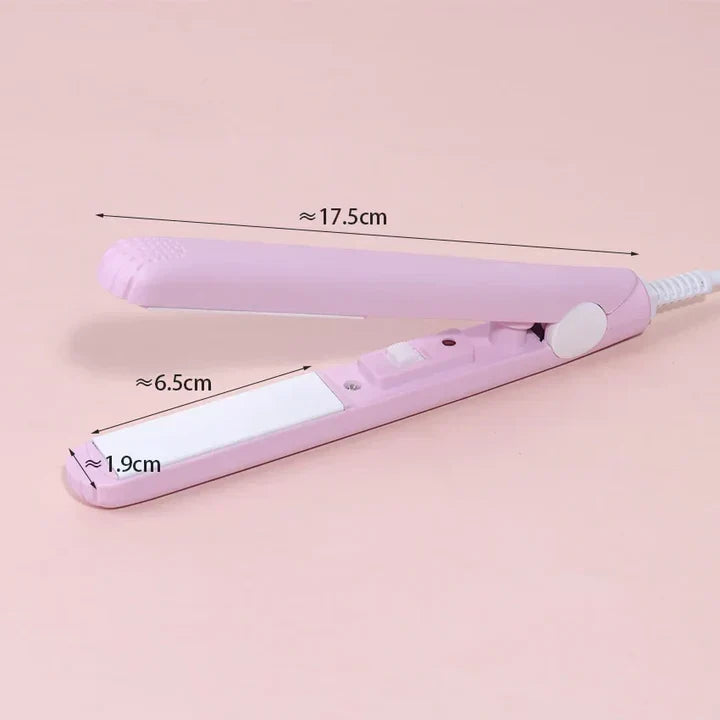 Compact Travel Hair Straightener and Curling Iron 2-in-1 Styling Tool with Ceramic Tourmaline Plates for Smooth Curls and Sleek Straight Hai