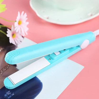 Compact Travel Hair Straightener and Curling Iron 2-in-1 Styling Tool with Ceramic Tourmaline Plates for Smooth Curls and Sleek Straight Hai