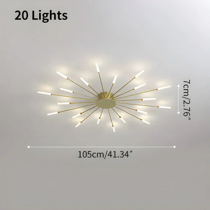 Multi-Arm Metal Flush Mount Light Fixture with Remote Dimmable 20-42 Bulb Points for Open Floor Plans Living Rooms Dining Spaces Contemporar