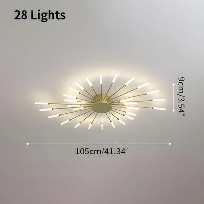 Multi-Arm Metal Flush Mount Light Fixture with Remote Dimmable 20-42 Bulb Points for Open Floor Plans Living Rooms Dining Spaces Contemporar