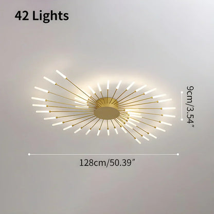 Multi-Arm Metal Flush Mount Light Fixture with Remote Dimmable 20-42 Bulb Points for Open Floor Plans Living Rooms Dining Spaces Contemporar