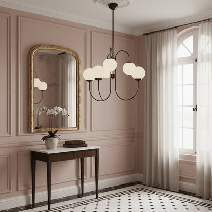 Multi-Arm Ceiling Light Fixture Metal Frame Frosted Glass Shades Gold Black White 30 Inch Diameter Living Room Dining Room Bedroom Overhead
