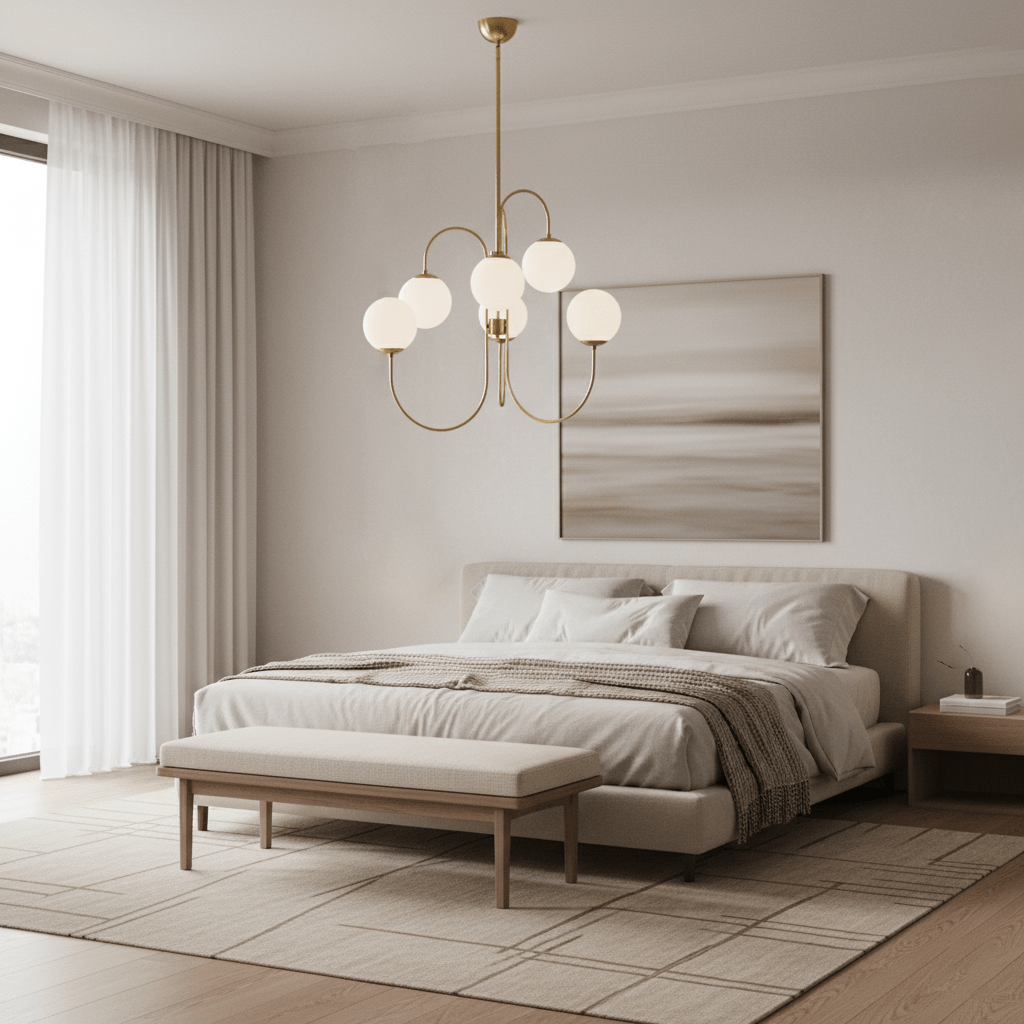 Multi-Arm Ceiling Light Fixture Metal Frame Frosted Glass Shades Gold Black White 30 Inch Diameter Living Room Dining Room Bedroom Overhead