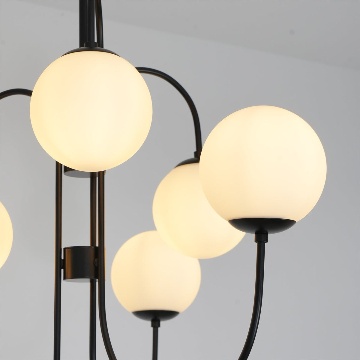 Multi-Arm Ceiling Light Fixture Metal Frame Frosted Glass Shades Gold Black White 30 Inch Diameter Living Room Dining Room Bedroom Overhead